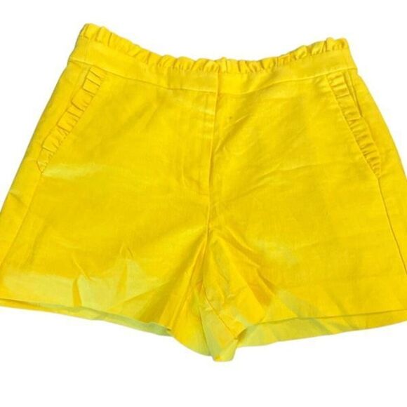 J.Crew Pants - J. Crew NWT Bright Yellow Ruffled Linen Shorts Size 2